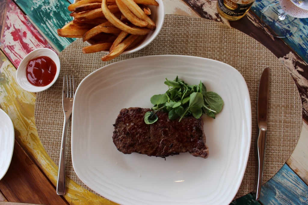 steak and hand cut chips