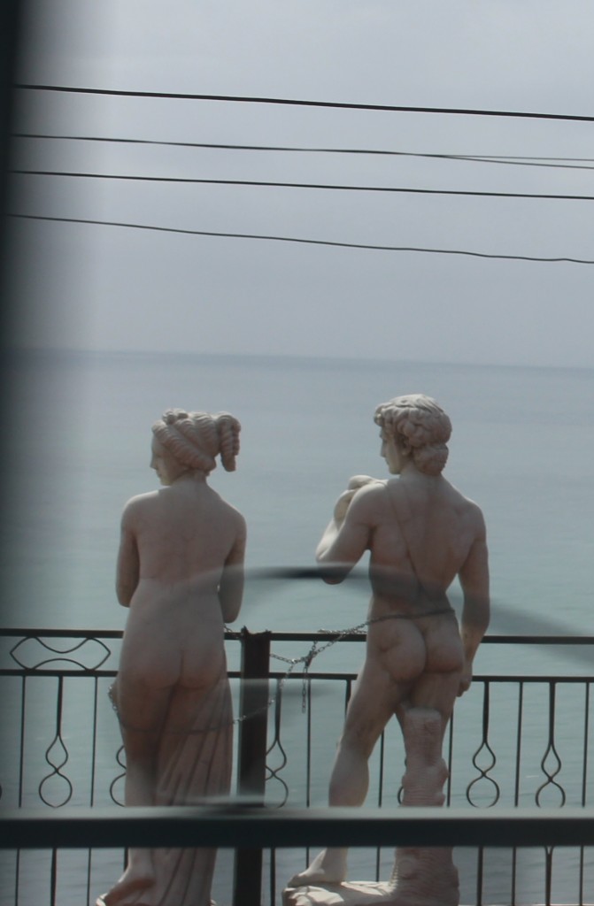 statues admiring the view